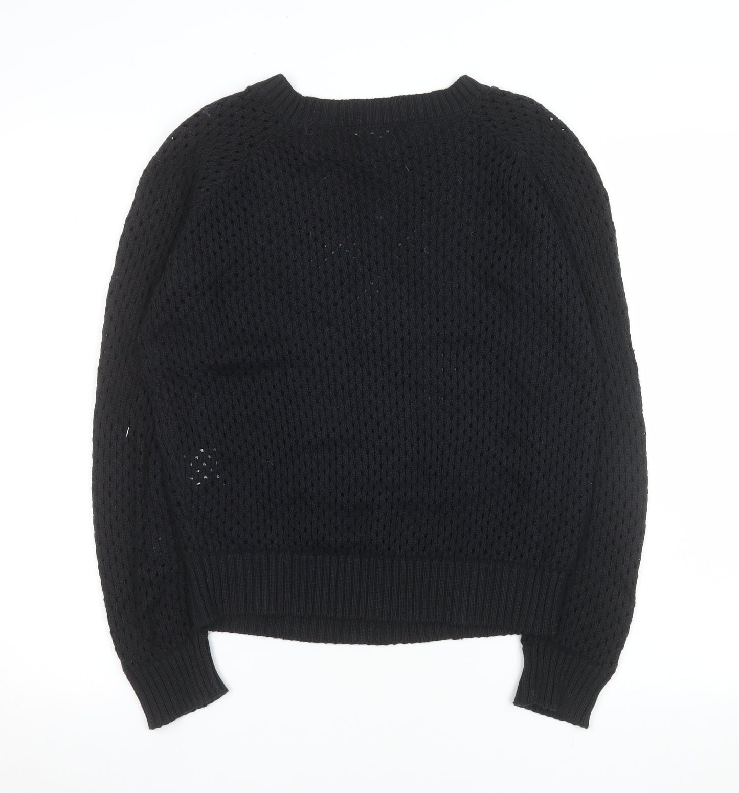 Idano Womens Black Open-Knit Cotton Merino Crew Neck Jumper S