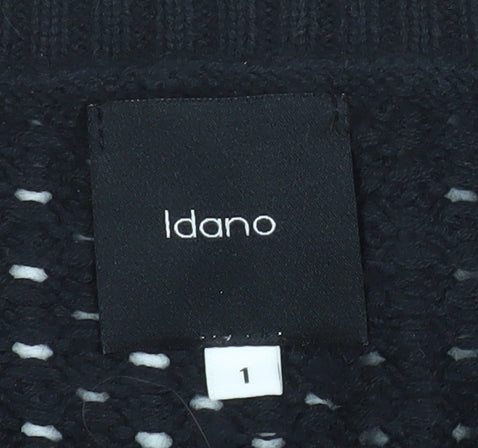 Idano Womens Black Open-Knit Cotton Merino Crew Neck Jumper S