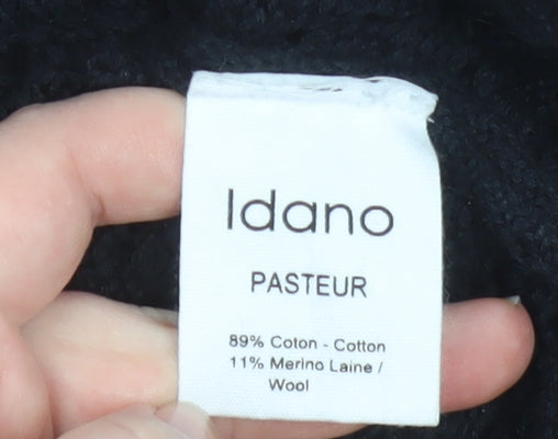 Idano Womens Black Open-Knit Cotton Merino Crew Neck Jumper S