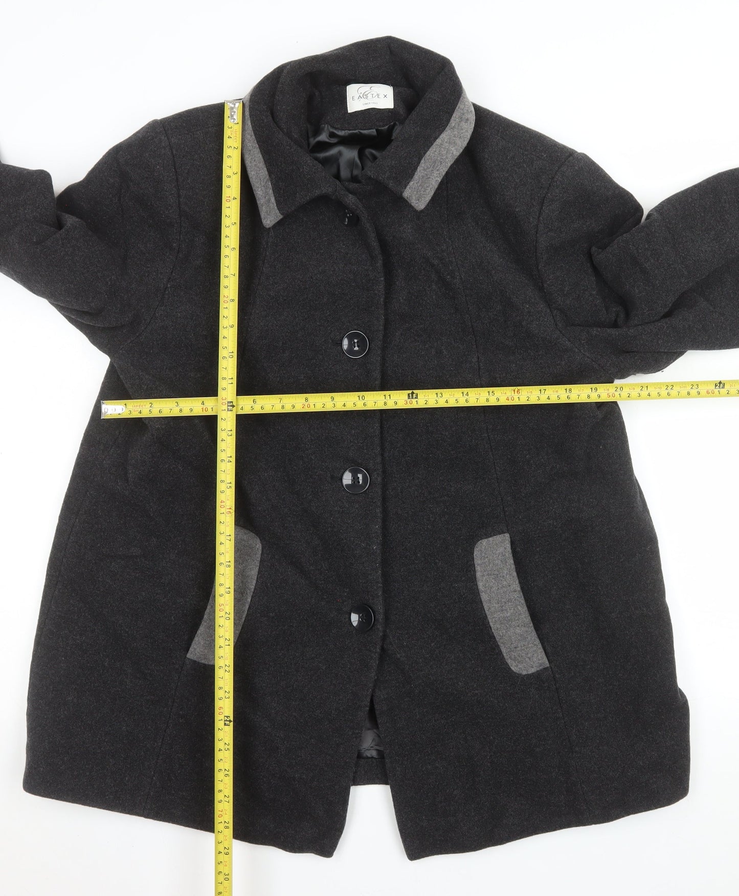 Eastex Women Black Wool Blend Mid-Length Coat Size 18