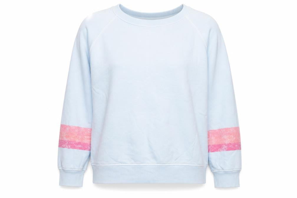Hush Women Blue Small Pullover Sweatshirt with Pink Stripes