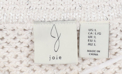 Joie Women's Ivory Open-Knit Sequin Collared Pullover Jumper Size L