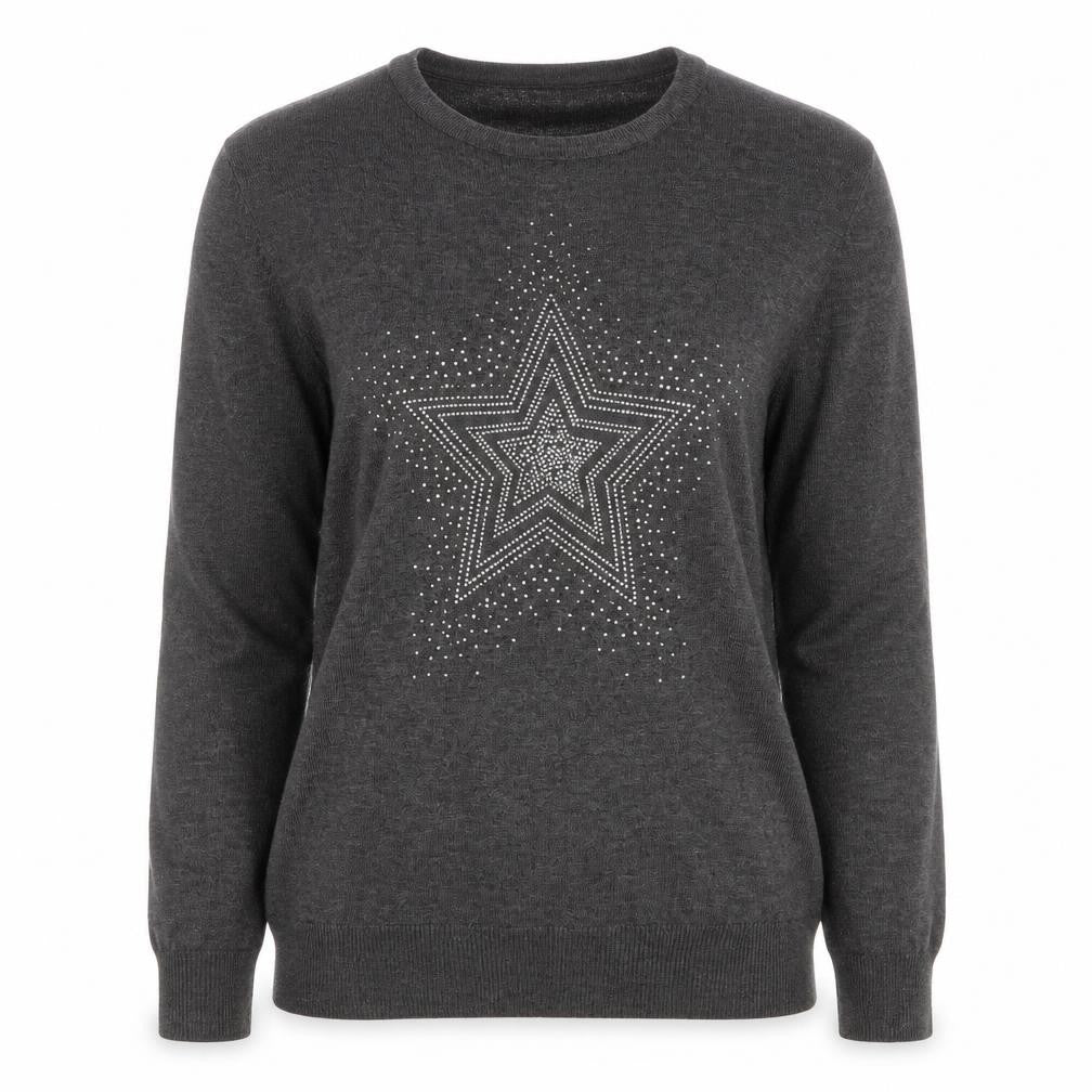 Mela London Women Grey Star Rhinestone Pullover Jumper Size S