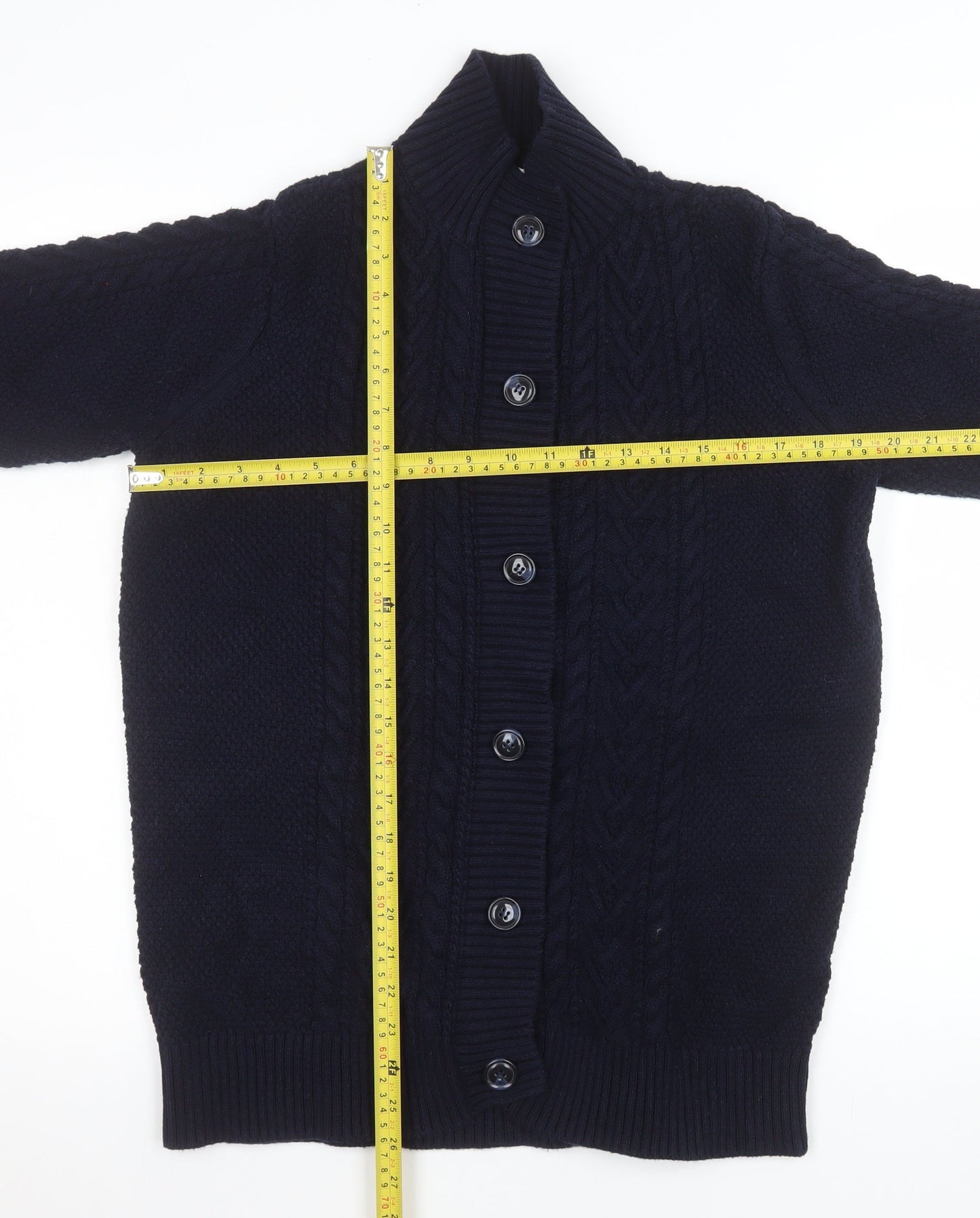 WoolOvers Men's Blue Wool Cable-Knit Button Cardigan M