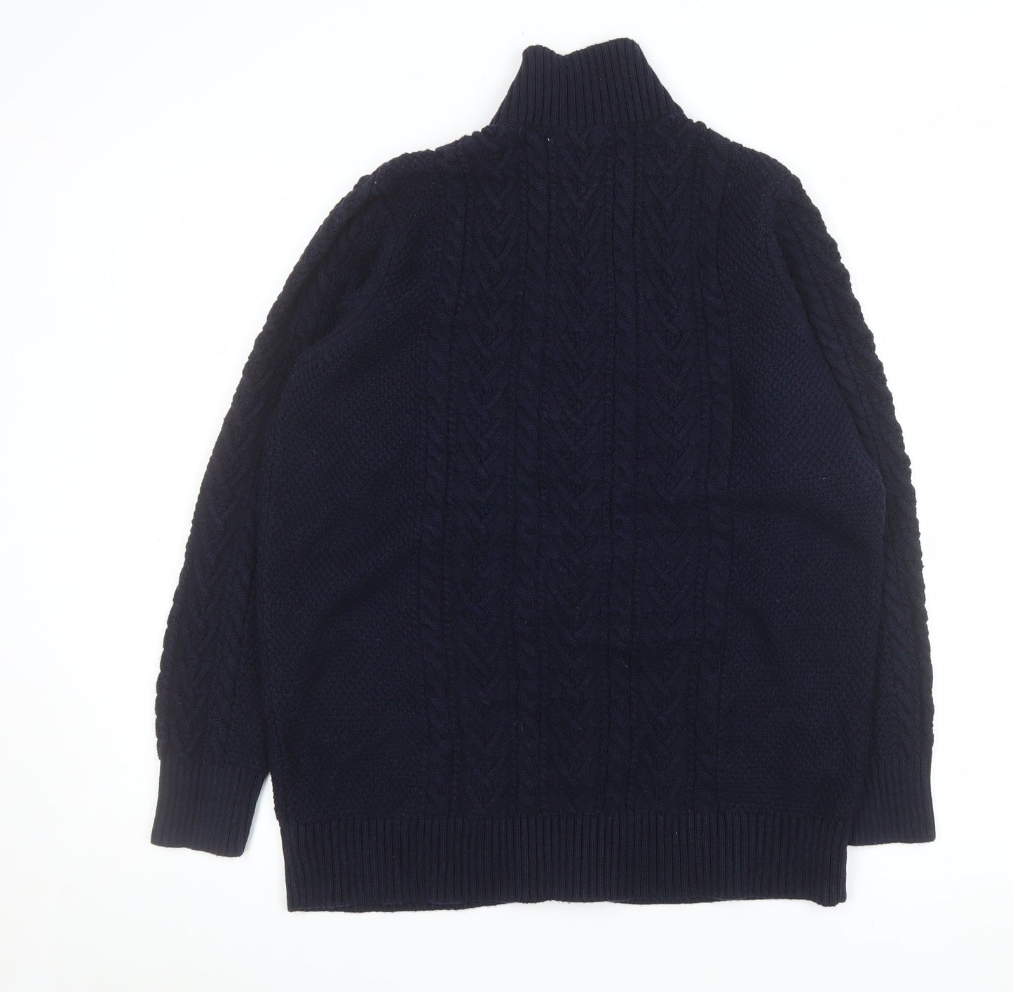 WoolOvers Men's Blue Wool Cable-Knit Button Cardigan M