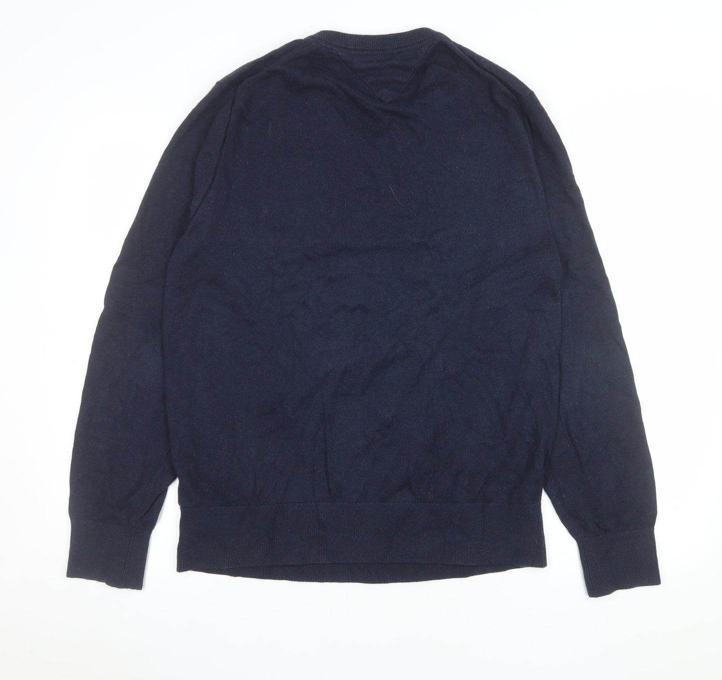 Tommy Hilfiger Men's Blue Cotton Cashmere V-Neck Jumper L