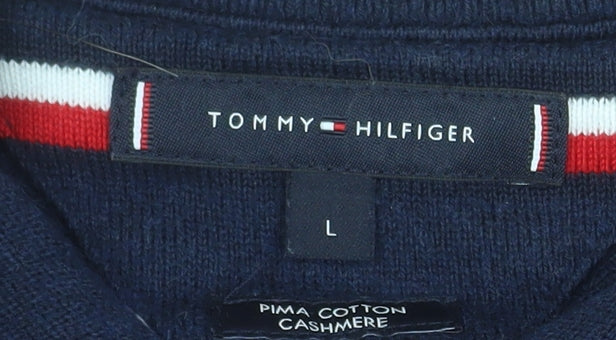 Tommy Hilfiger Men's Blue Cotton Cashmere V-Neck Jumper L