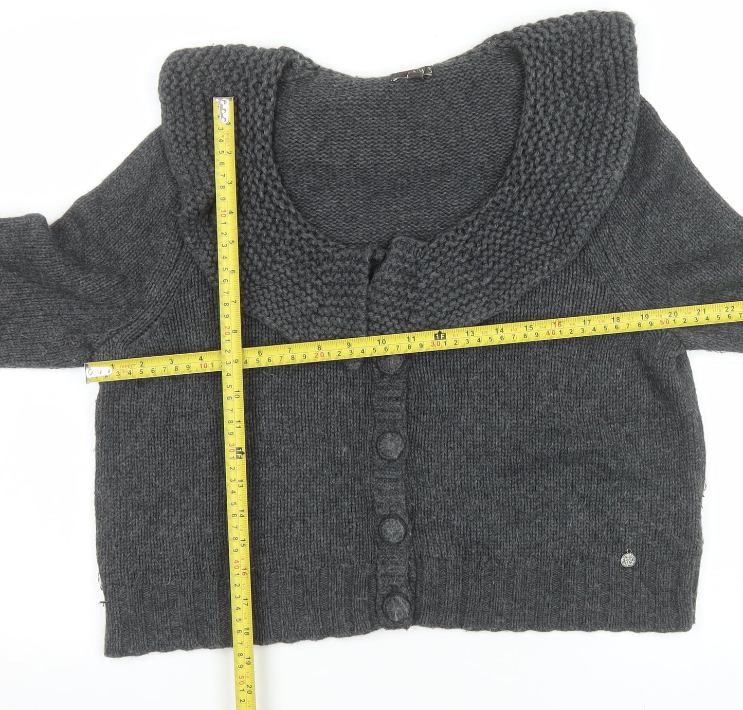 NW3 Women Grey L Cardigan Lambswool Angora Blend Knit