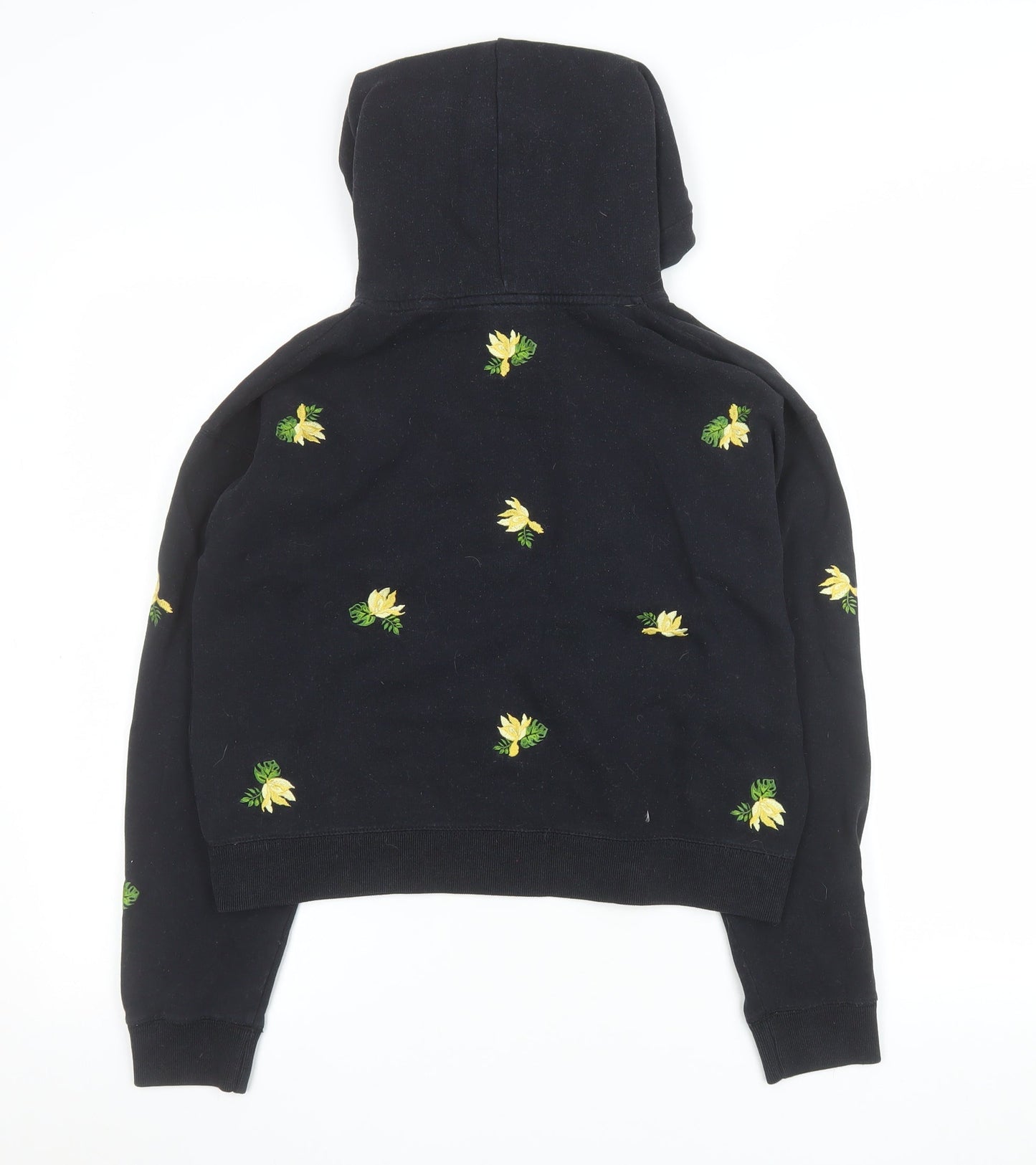 Jack Wills Women's Black Floral Embroidered Pullover Hoodie UK 8