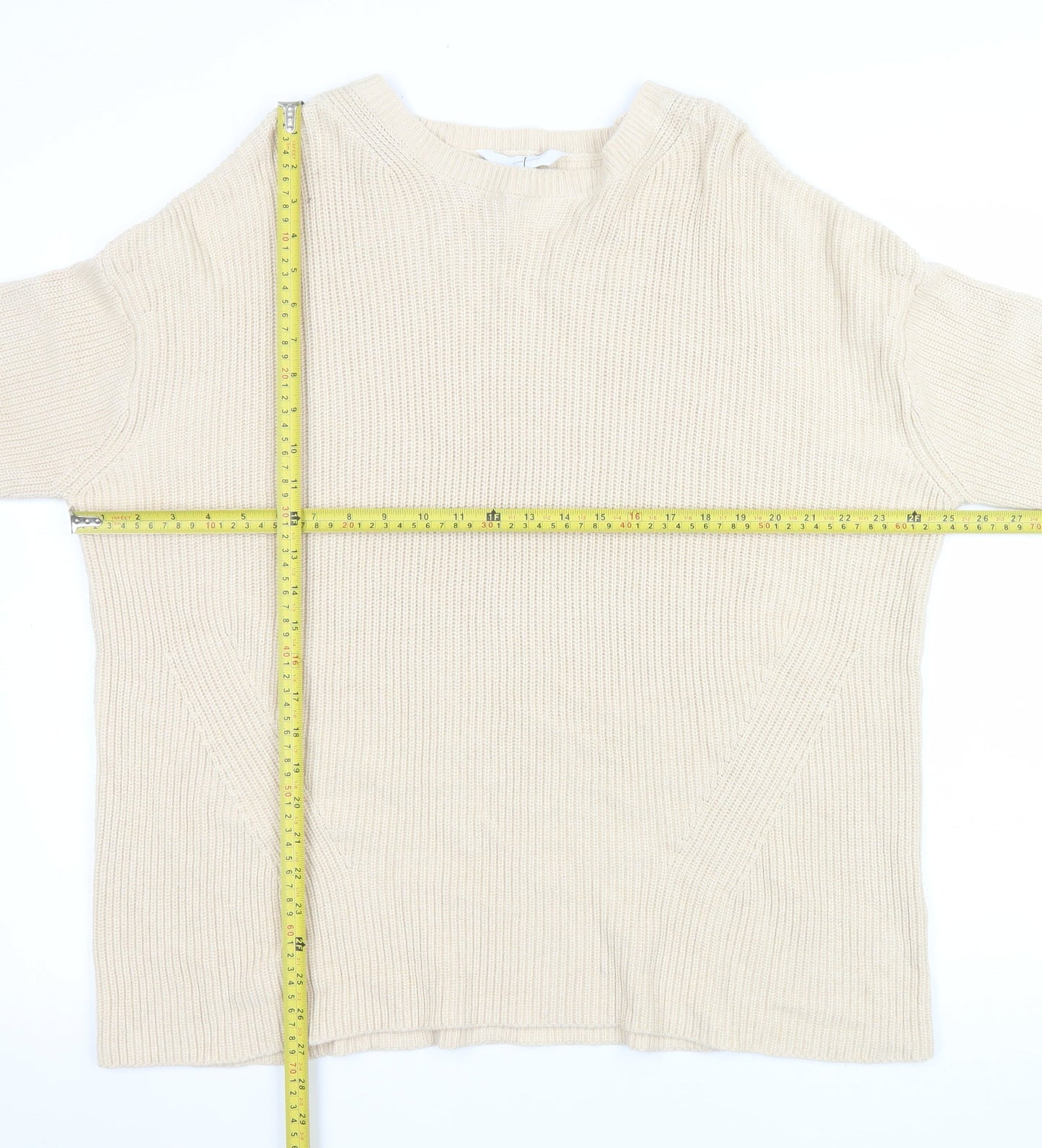 Jasper Conran Women Beige Cotton Knit Crew Neck Pullover Jumper Size 18