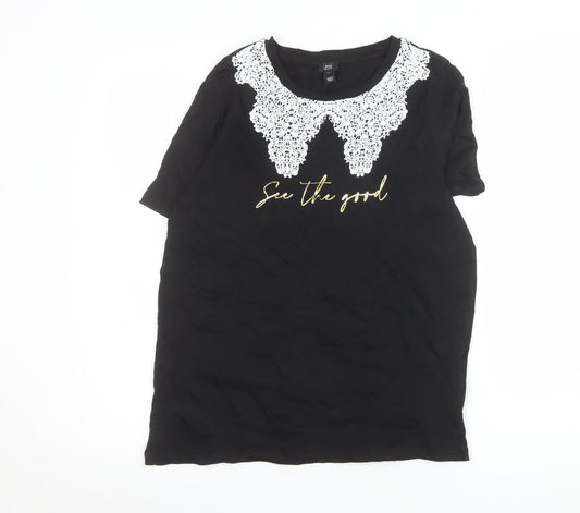 River Island Women’s Black Lace Collar T-Shirt Size 10
