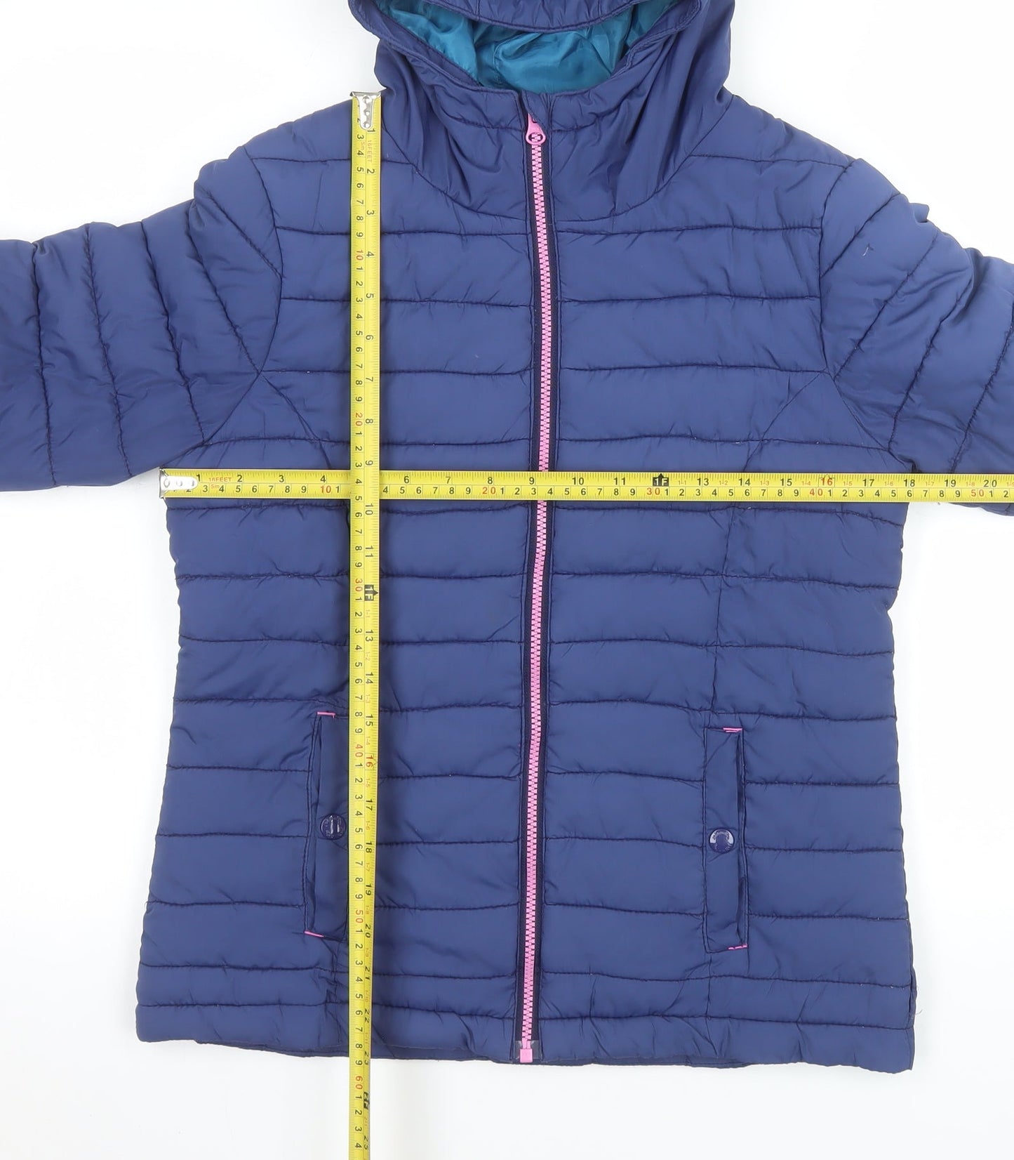Johnnie b Girls Blue Hooded Puffer Jacket 13-14 Years Polyester Lined