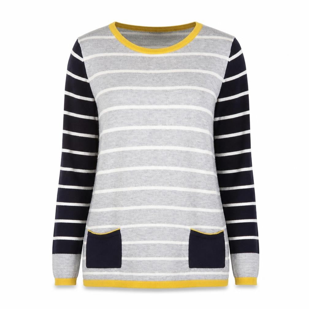Laura Ashley Women’s Grey Striped Cardigan Size 14 Cotton Knit