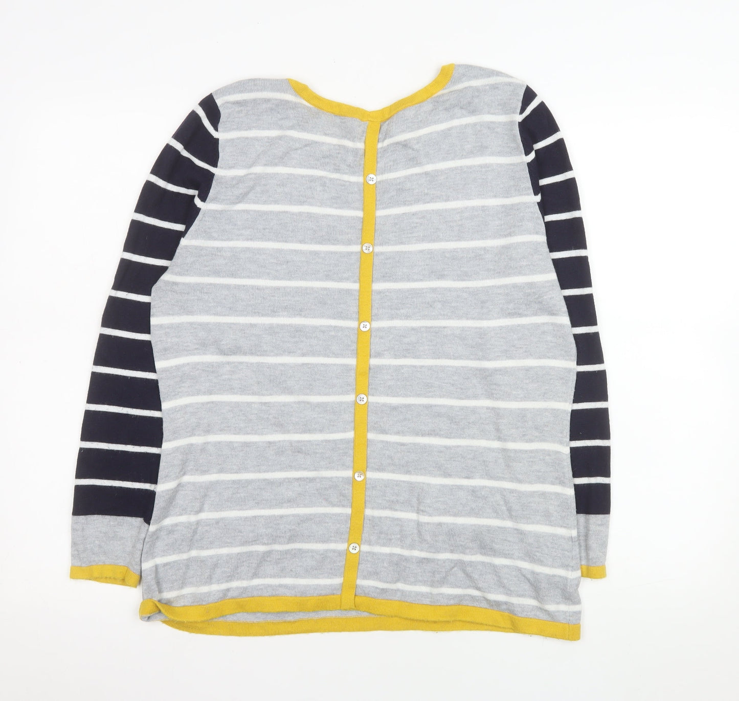 Laura Ashley Women’s Grey Striped Cardigan Size 14 Cotton Knit