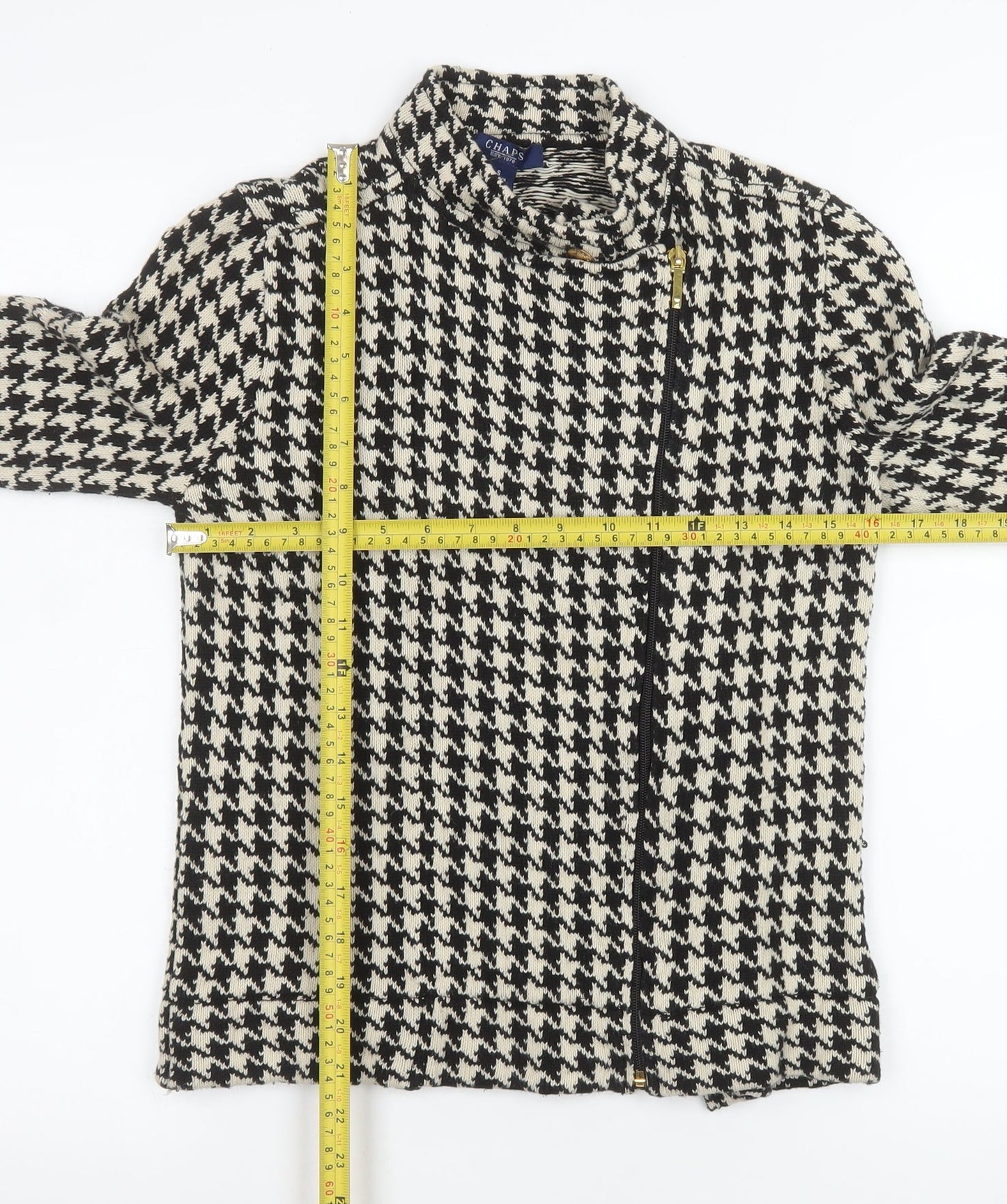 Chaps Women's Black Houndstooth Cotton Biker Jacket Size S