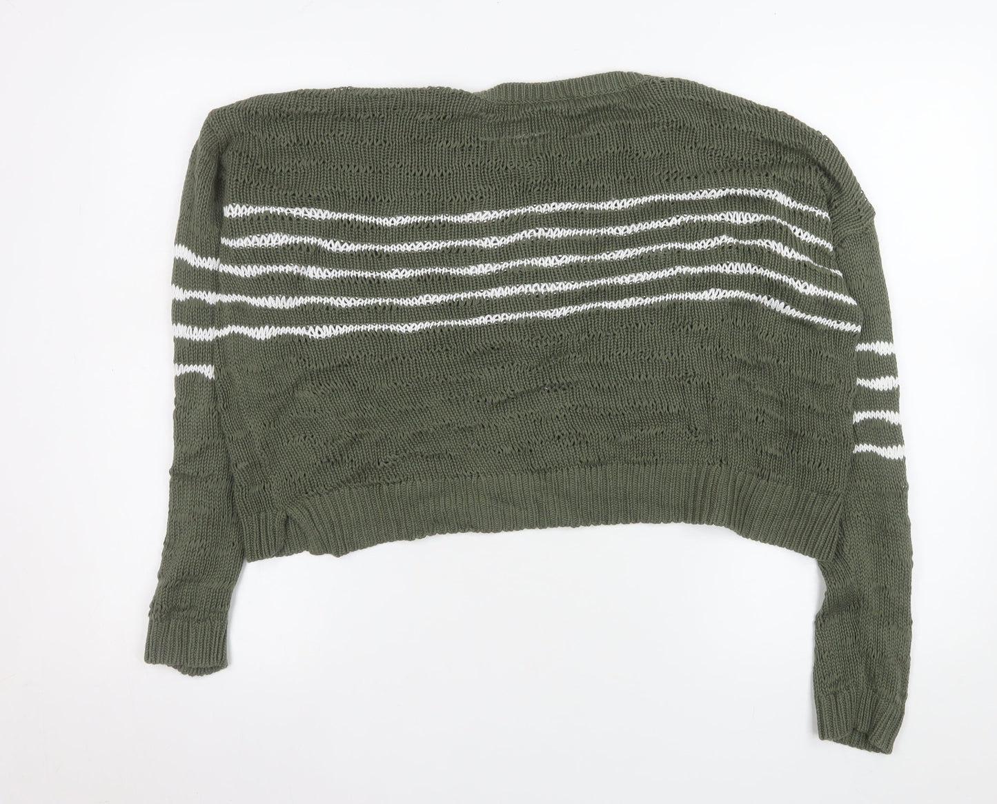 Cabi Women’s Green Striped Open-Knit Crew Neck Jumper XS