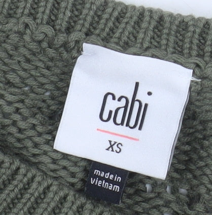 Cabi Women’s Green Striped Open-Knit Crew Neck Jumper XS