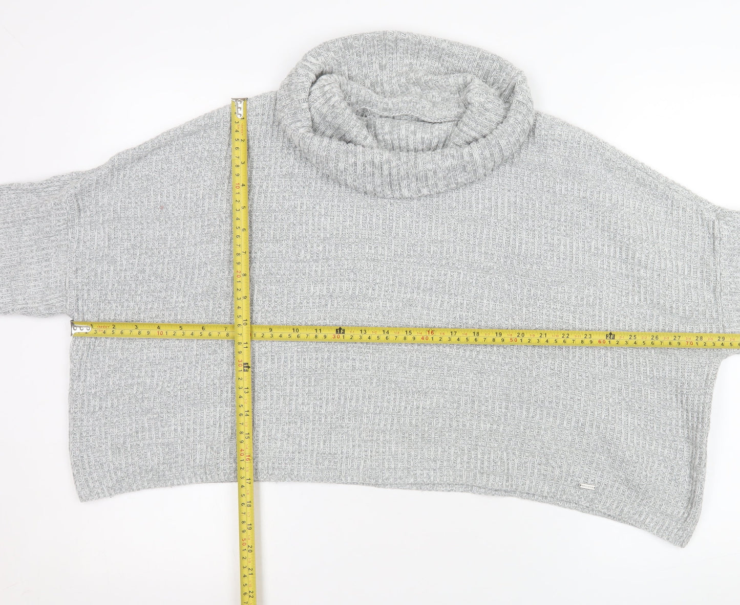 Hollister Women’s Grey Roll Neck Chunky Knit Pullover Jumper XS