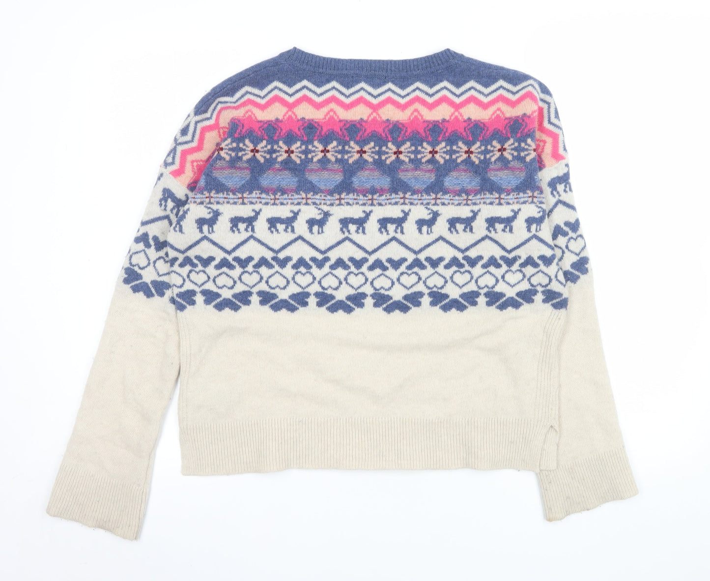 White Stuff Women's Beige Fair Isle Wool Jumper UK 8 Long Sleeve