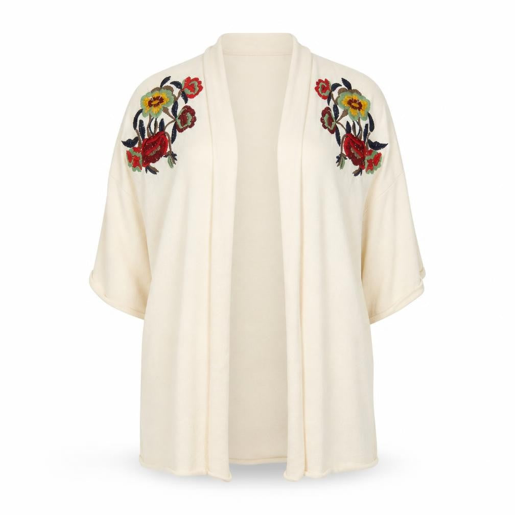 Zara Women Ivory Floral Embroidered Knit Cardigan Size 12