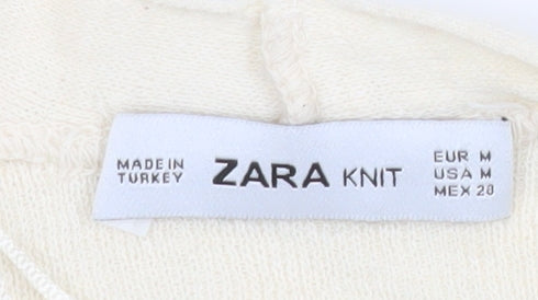 Zara Women Ivory Floral Embroidered Knit Cardigan Size 12