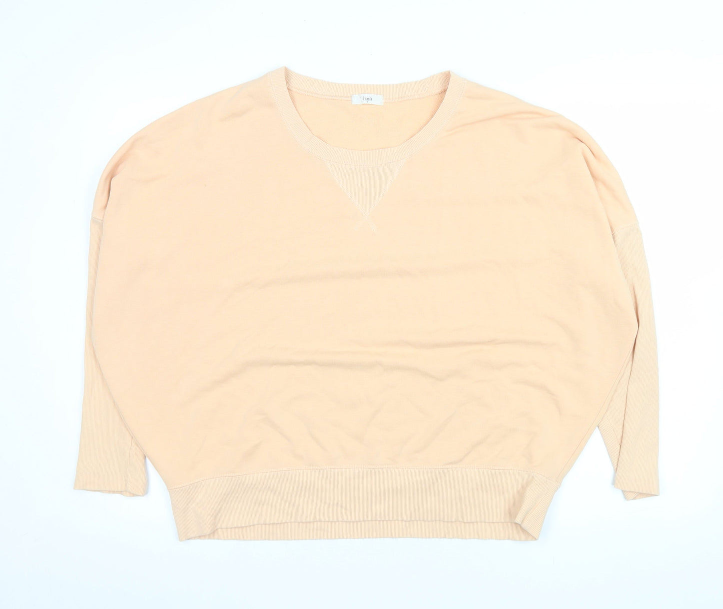 Hush Women Beige Cotton Blend Relaxed Fit Pullover Sweatshirt M