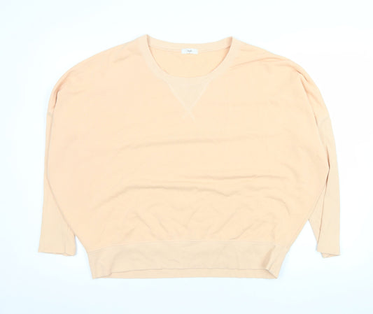 Hush Women Beige Cotton Blend Relaxed Fit Pullover Sweatshirt M