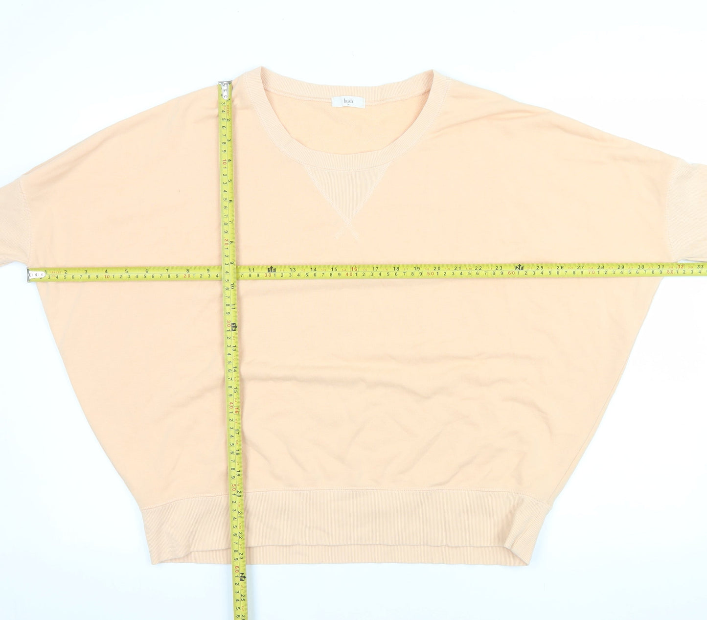 Hush Women Beige Cotton Blend Relaxed Fit Pullover Sweatshirt M