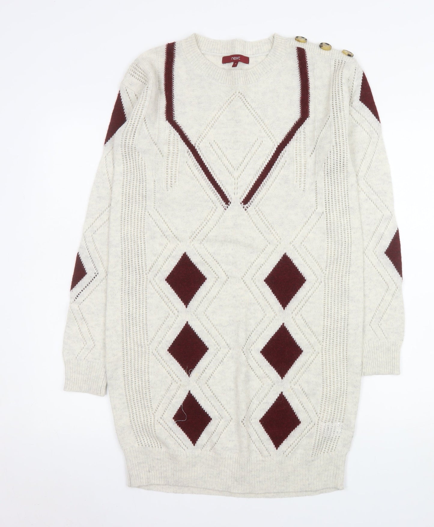 Next Women Beige Argyle Long Sleeve Knit Jumper Dress Size 10
