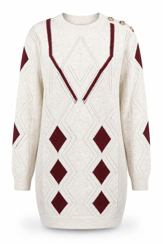 Next Women Beige Argyle Long Sleeve Knit Jumper Dress Size 10