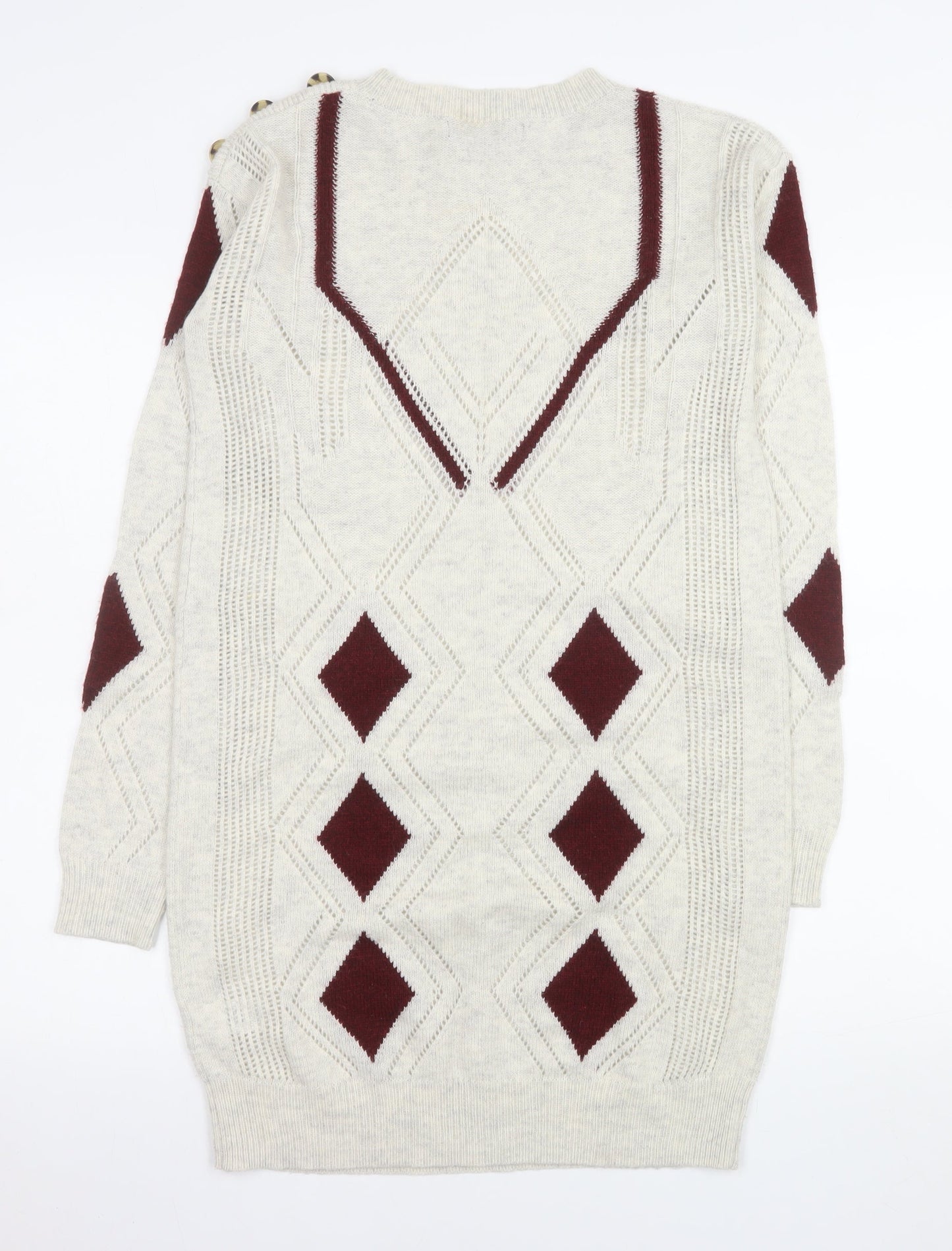 Next Women Beige Argyle Long Sleeve Knit Jumper Dress Size 10