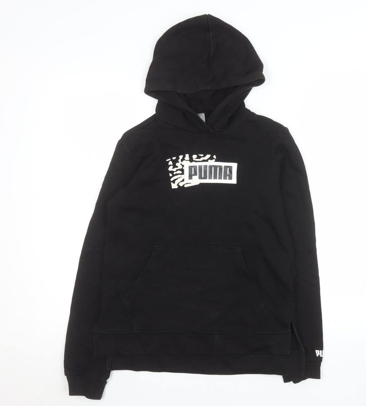Puma Girls Black Hooded Pullover Sweatshirt 13-14 Years 164 Cotton Blend
