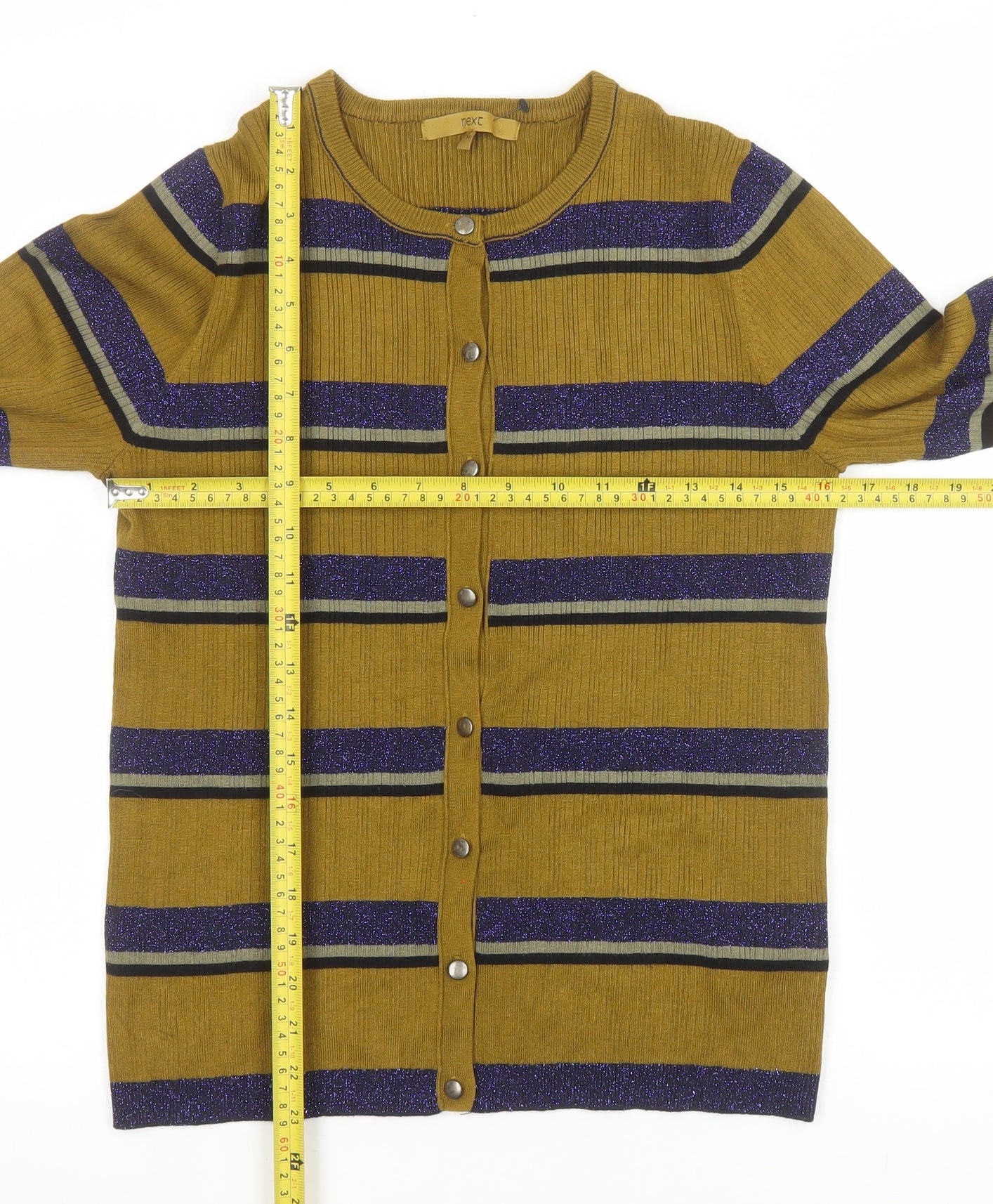 Next Women Brown Striped Button Knit Cardigan Size 14