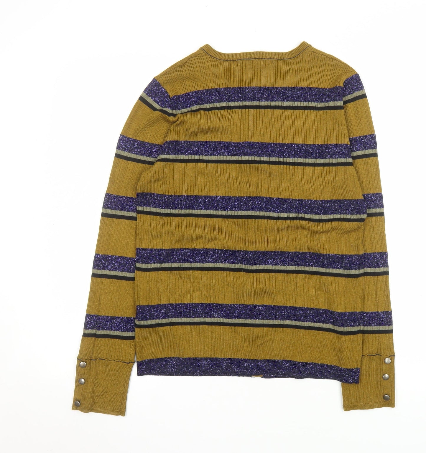 Next Women Brown Striped Button Knit Cardigan Size 14
