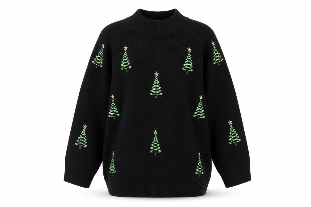Next Women's Black Christmas Tree Embroidered Pullover Jumper M