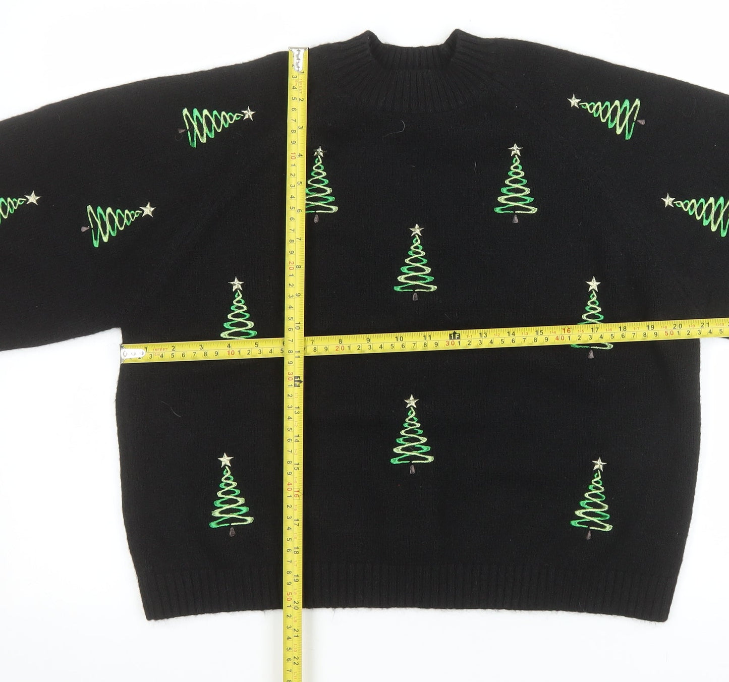 Next Women's Black Christmas Tree Embroidered Pullover Jumper M