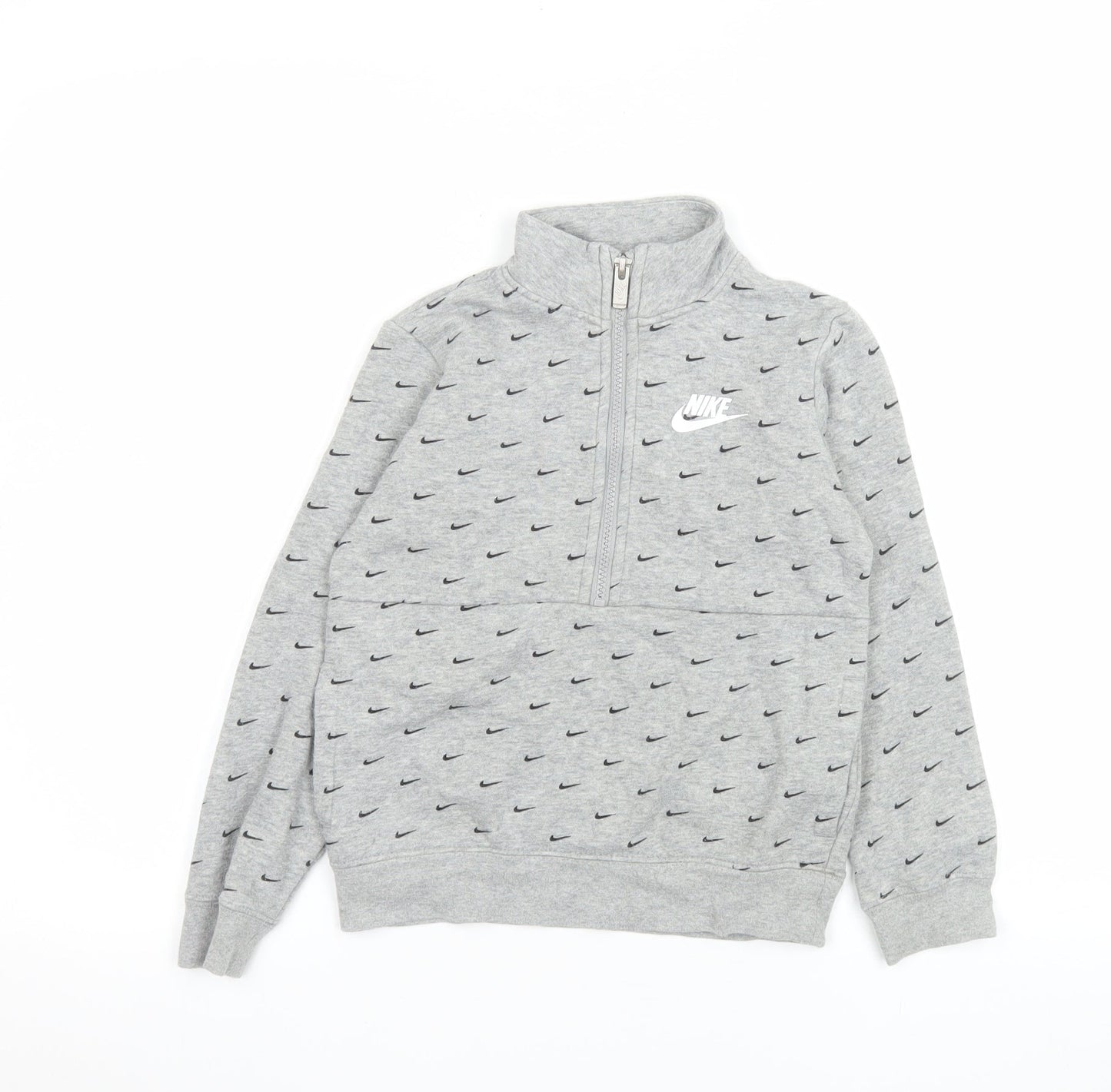 Nike Boys Grey 6-7 Years 1/4 Zip Fleece Sweatshirt with Logo Print