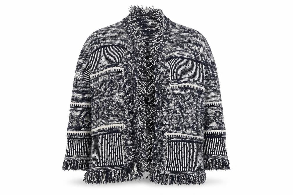 Marks & Spencer Women Blue Knit Fringe Cardigan M