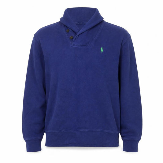Ralph Lauren Men's Blue Henley Collared Cotton Sweatshirt Size S