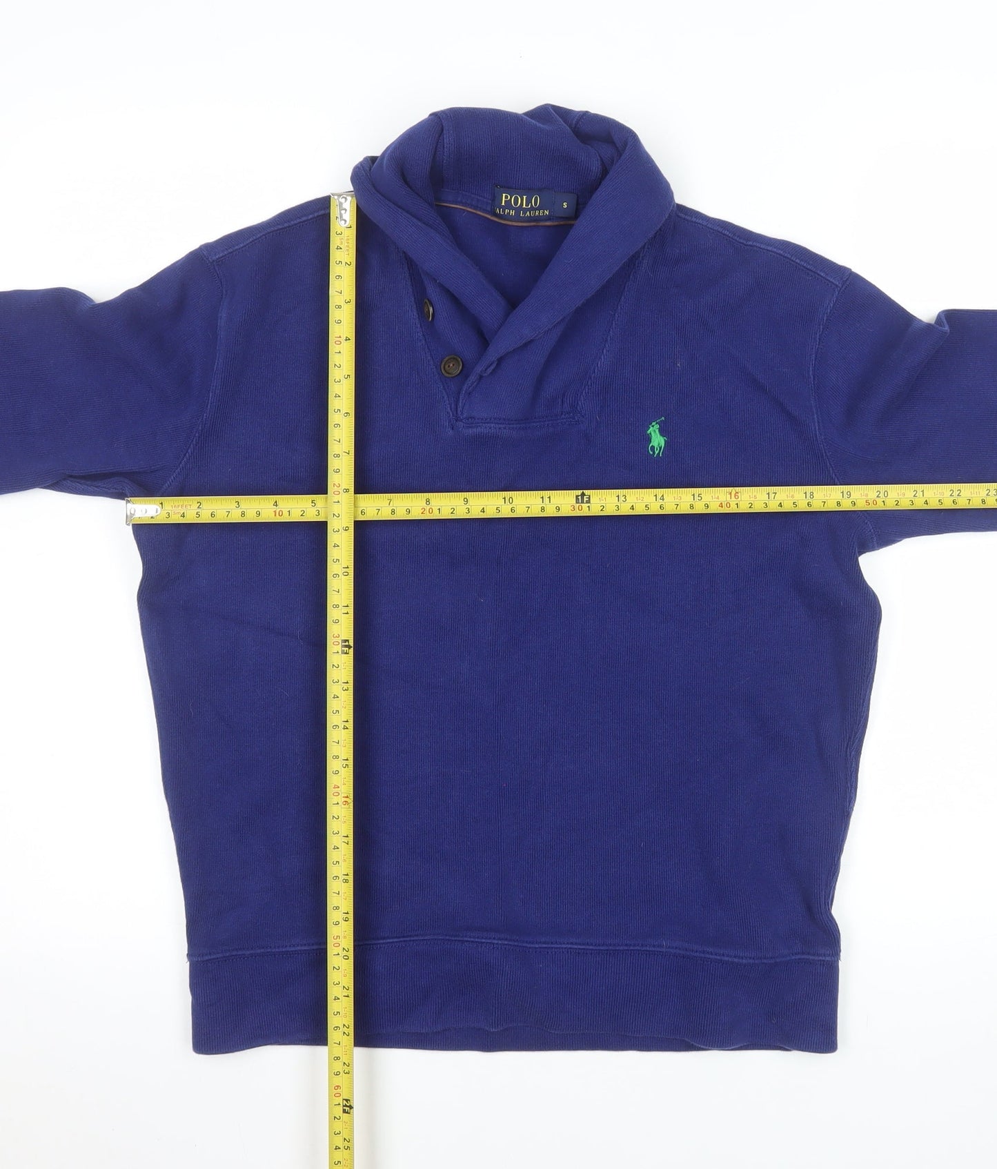 Ralph Lauren Men's Blue Henley Collared Cotton Sweatshirt Size S