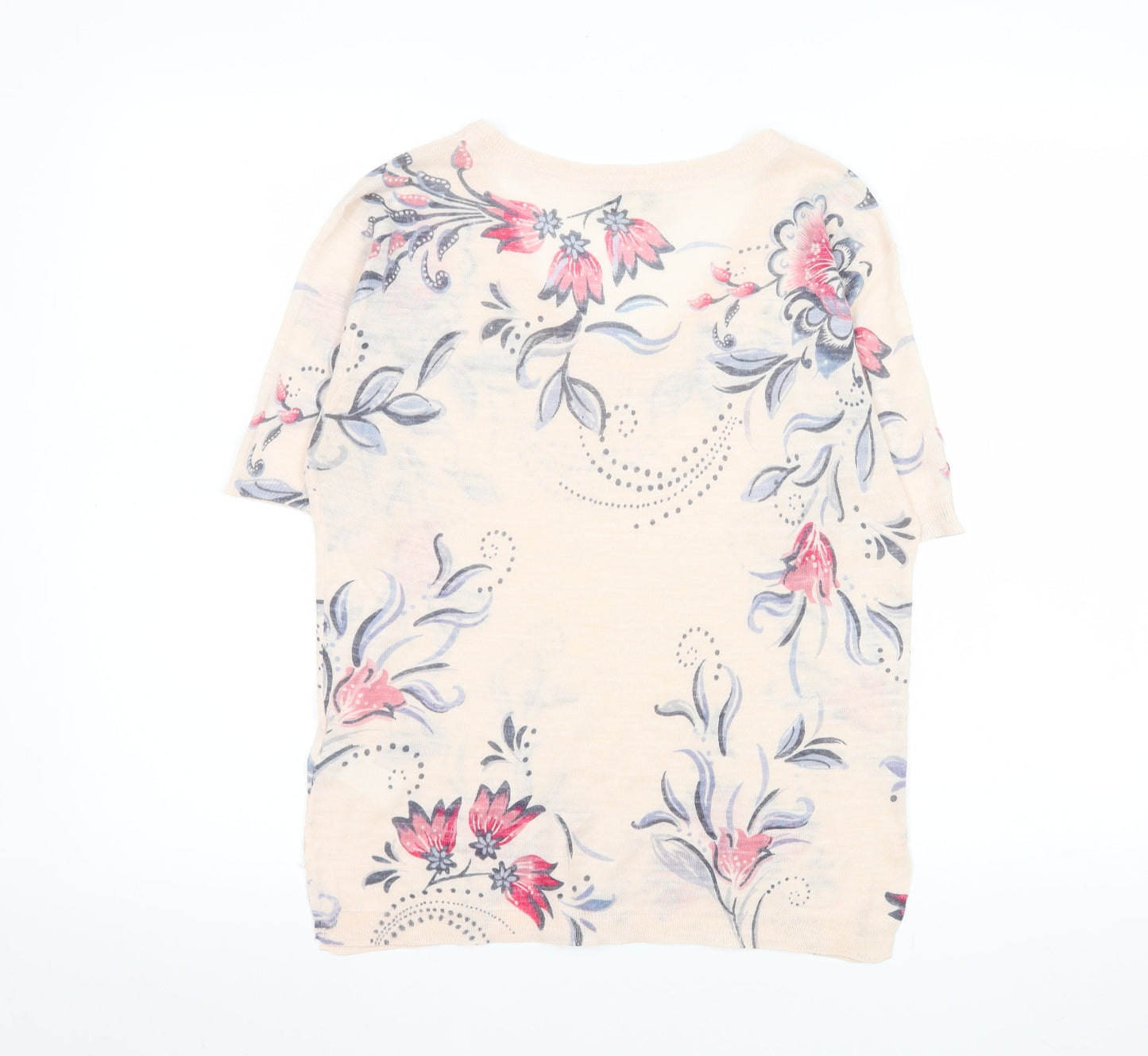 Monsoon Womens Beige Floral V-Neck Short Sleeve T-Shirt M