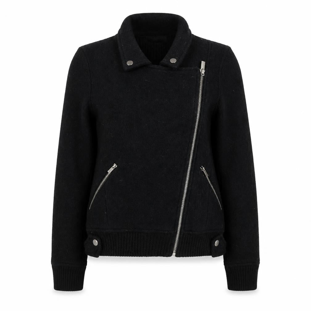 Marks & Spencer Women's Black Wool Biker Jacket Size 8