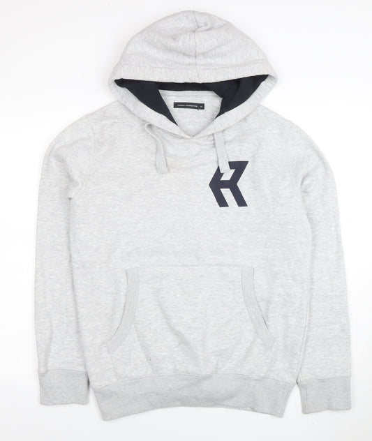 French Connection Men's Grey Pullover Hoodie M Logo Cotton Blend