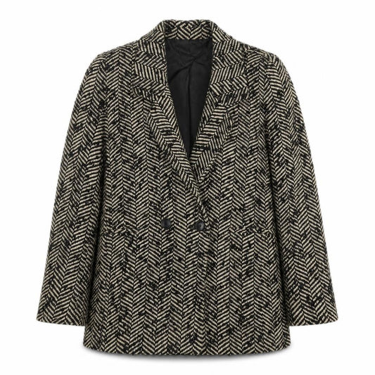 MNG Women's Black Wool Blend Herringbone Blazer Size 12
