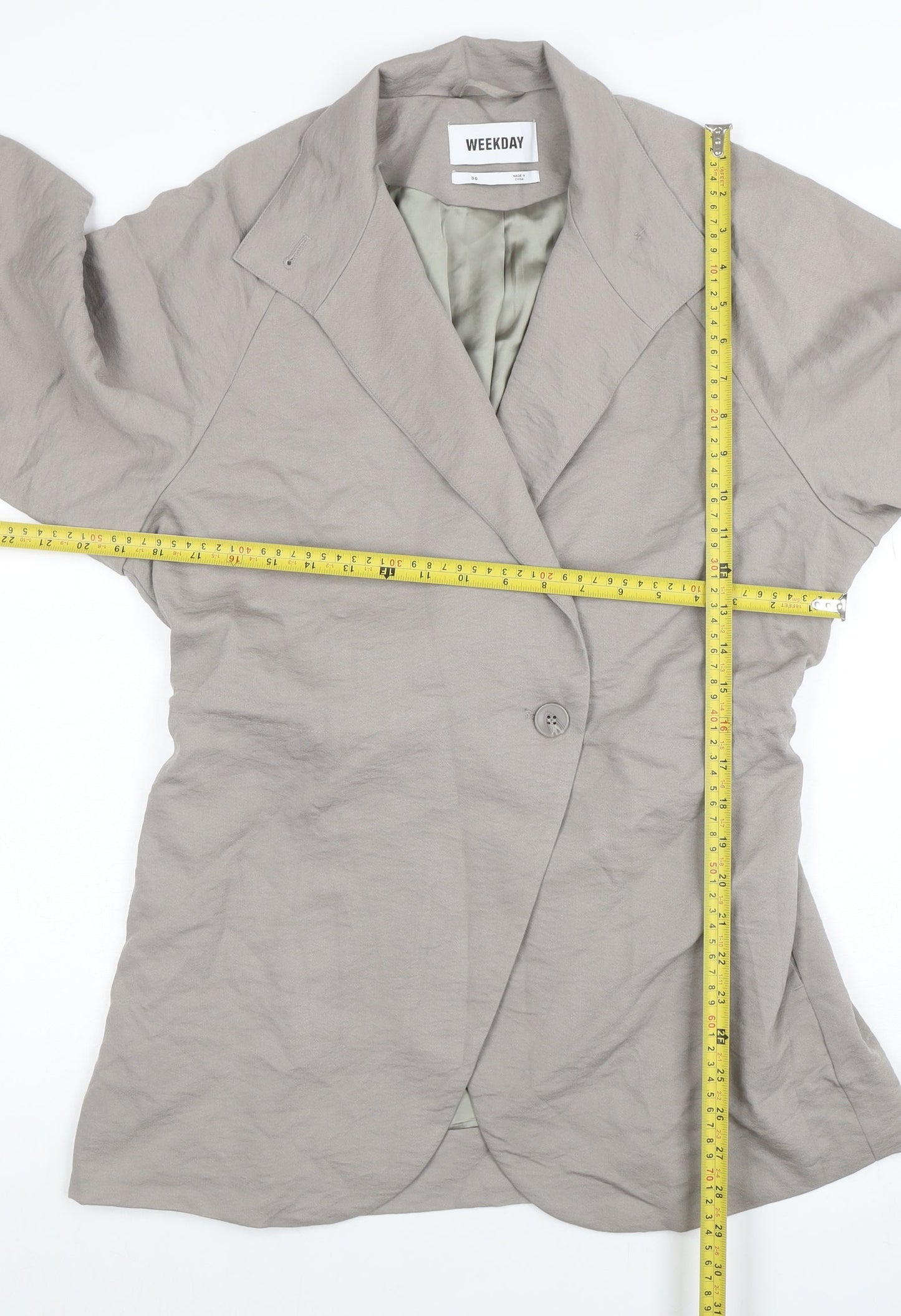 Weekday Women Beige Blazer Size 8 Classic Mid-Length Jacket