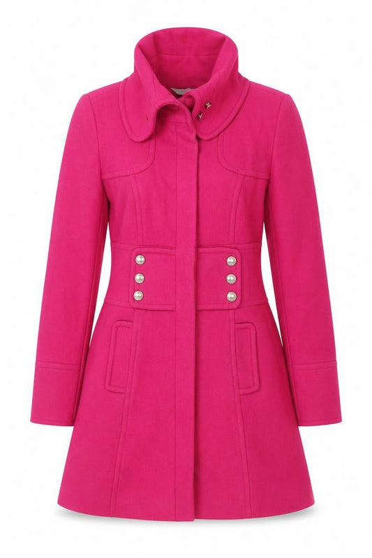 Front view of Red Herring Women's Pink Wool Blend Mid-Length Pea Coat, size 10