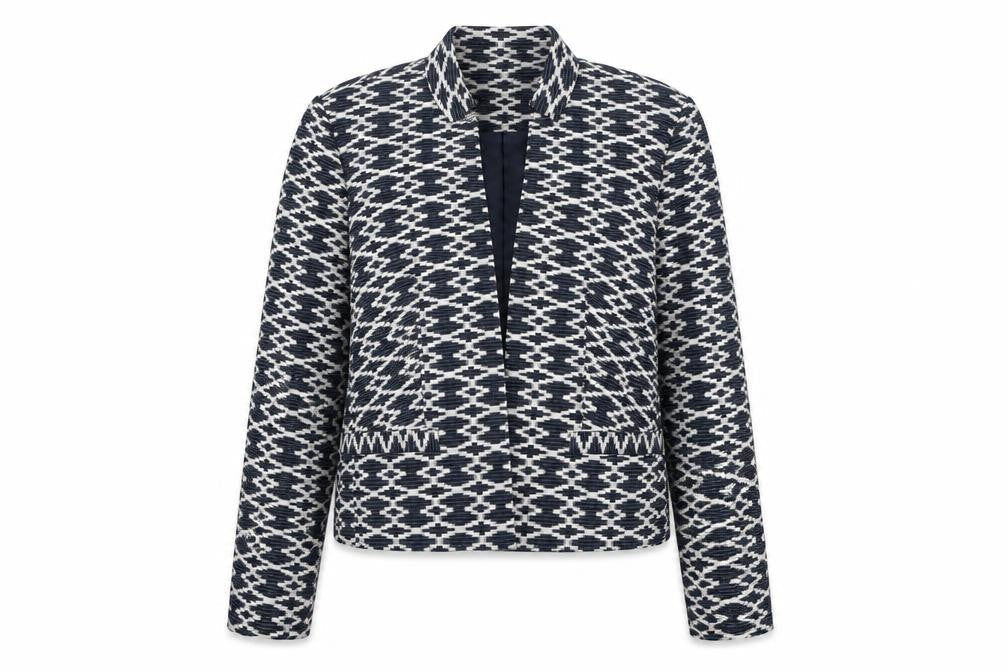Monsoon Women's Blue Geometric Pattern Blazer Jacket Size 12