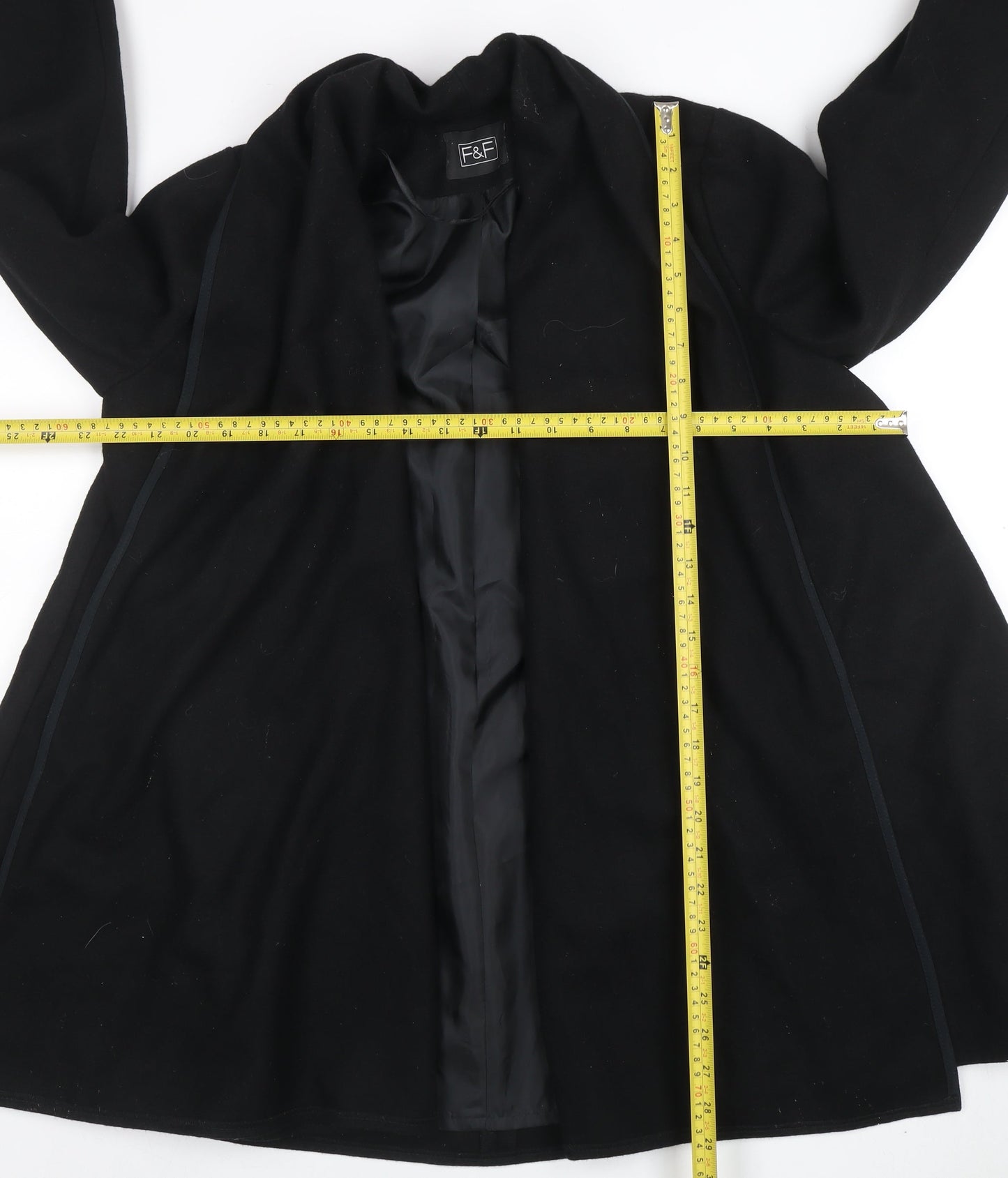 F&F Women's Black Wool Blend Mid-Length Coat Size 10