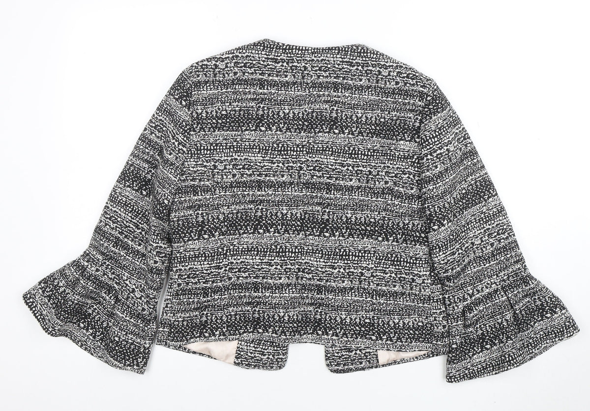 Tu Women Black & White Bouclé Cropped Jacket Size 12 Lined Bell Sleeve