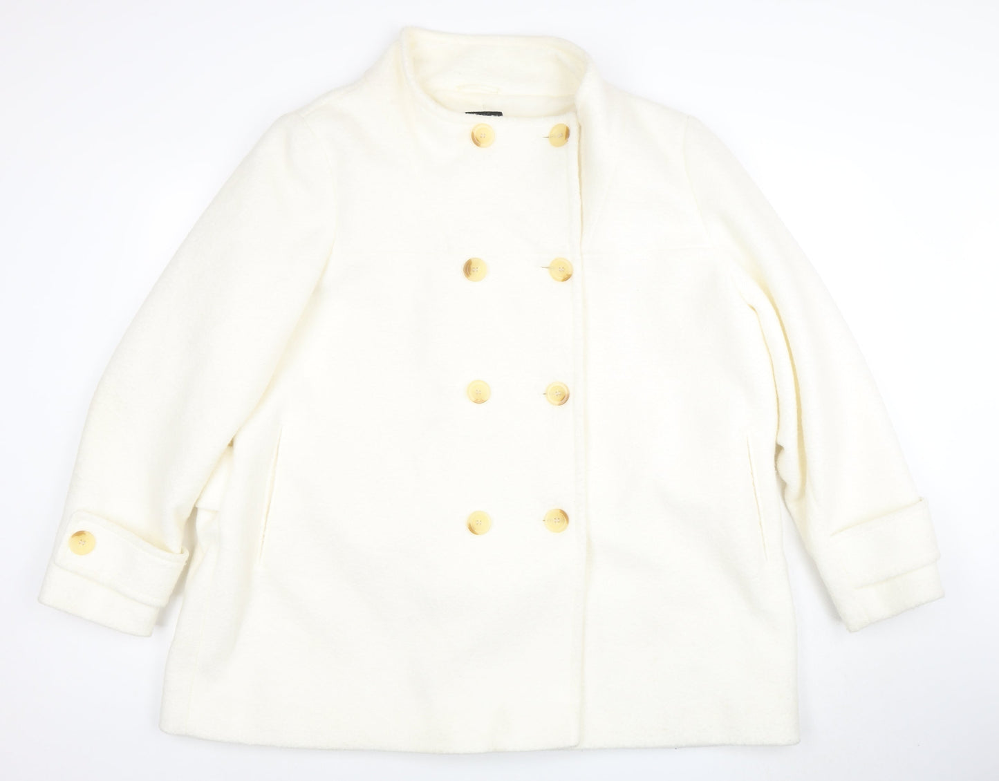 Next Women Ivory Wool Pea Coat UK 22 Double Breasted Winter Jacket
